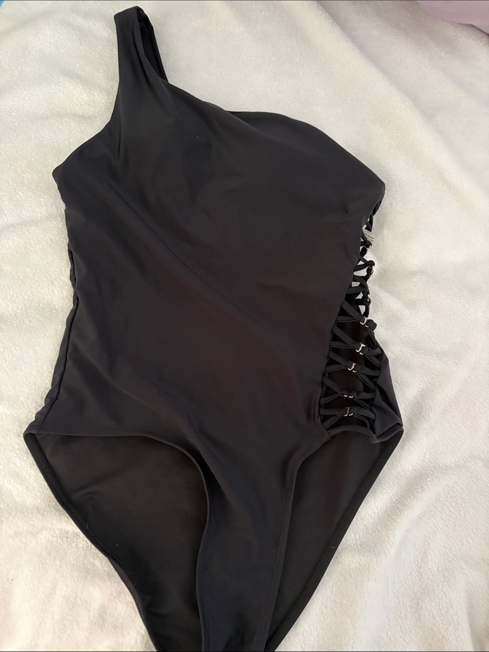 One-Shoulder Black Lace-Up Women’s One-Piece Swimsuit